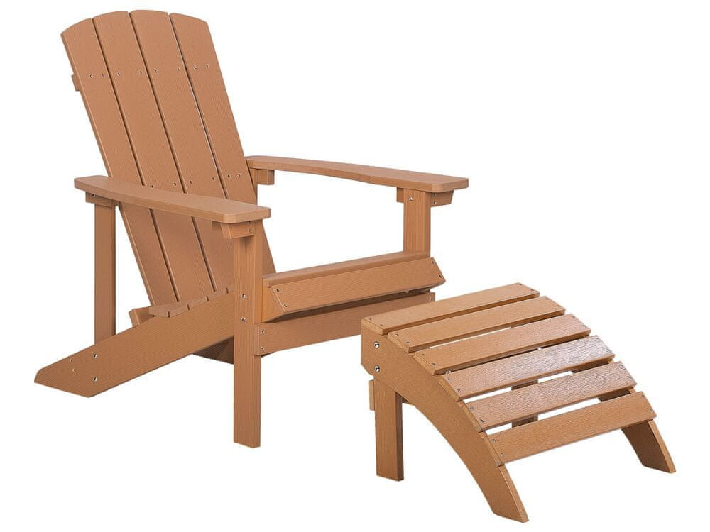 Beliani Záhradná stolička s podnožkou farba tíkového dreva ADIRONDACK